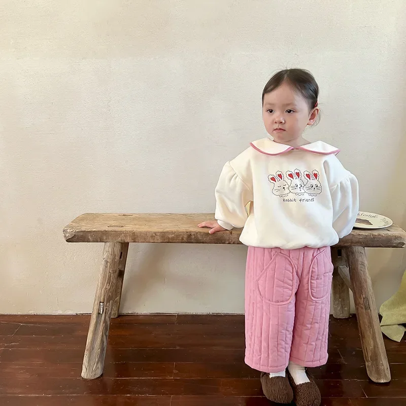 2025 Boys Girls Cotton Haren Pants Padded Spring Autumn Elastic Waist Trousers Kids Baby Toddler Clothing New