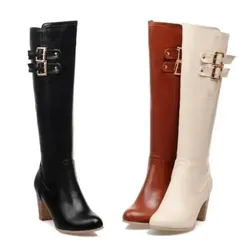 Big Size Fashion Knee High Boots Women Coss Play Shoes Autumn Winter Women's High Boots Black White Brown Shoes 2025