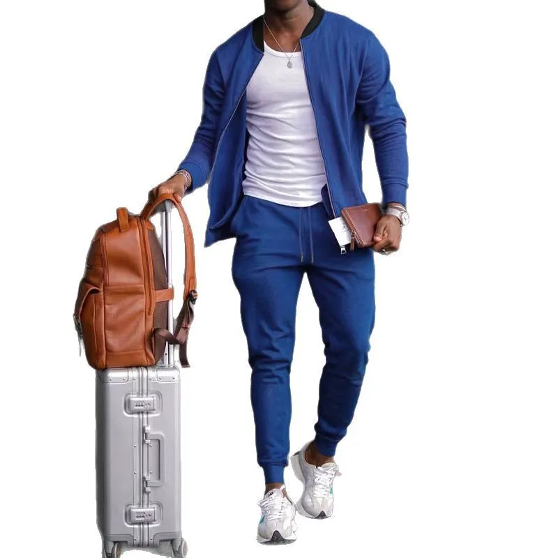 

New Winter Autumn Men's Suit Casual Outdoor Sports Two-piece Suit Zipper Long Sleeve Sweatshirt & High Waist Slim Pants