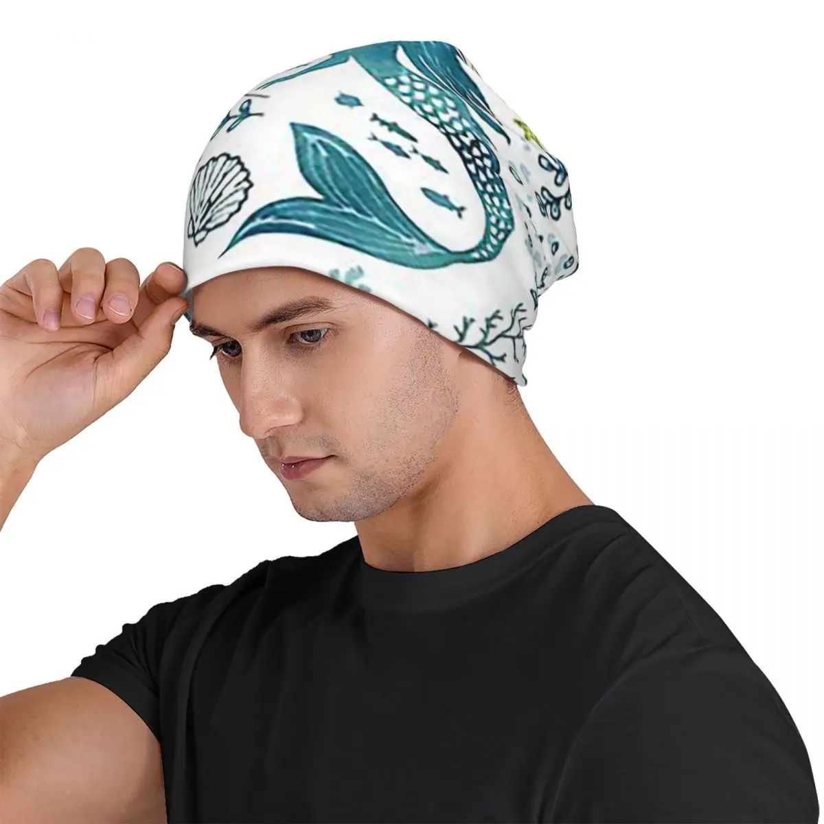 Czapki typu beanie z motywem syreny, oceanu i światła, dla mężczyzn, kobiet i dorosłych, dziergane czapki, ciepłe czapki hip-hopowe na jesień i zimę, czapki skullies na zewnątrz