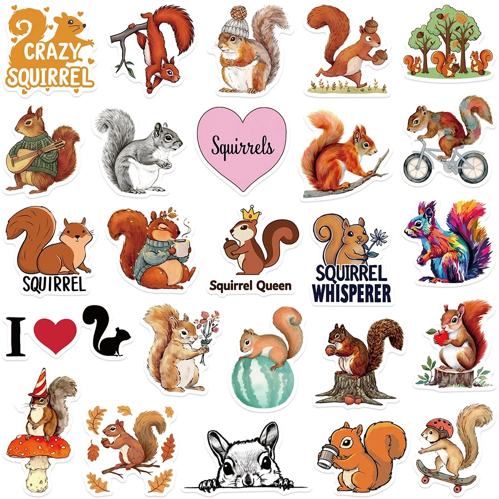 50pcs Funny Cute Cartoon Animal Squirrel Stickers For Laptop Water Bottle Luggage Notebook Phone Waterproof Graffiti Vinyl Decal