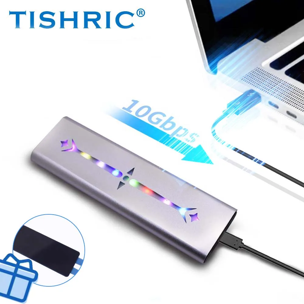 TISHRIC RGB SSD M2 NVME الضميمة 10Gbps سبائك الألومنيوم M/B + M مفتاح USB3.0 إلى نوع C حافظة خارجية HD لـ M.2 2230 2242 2260 2280