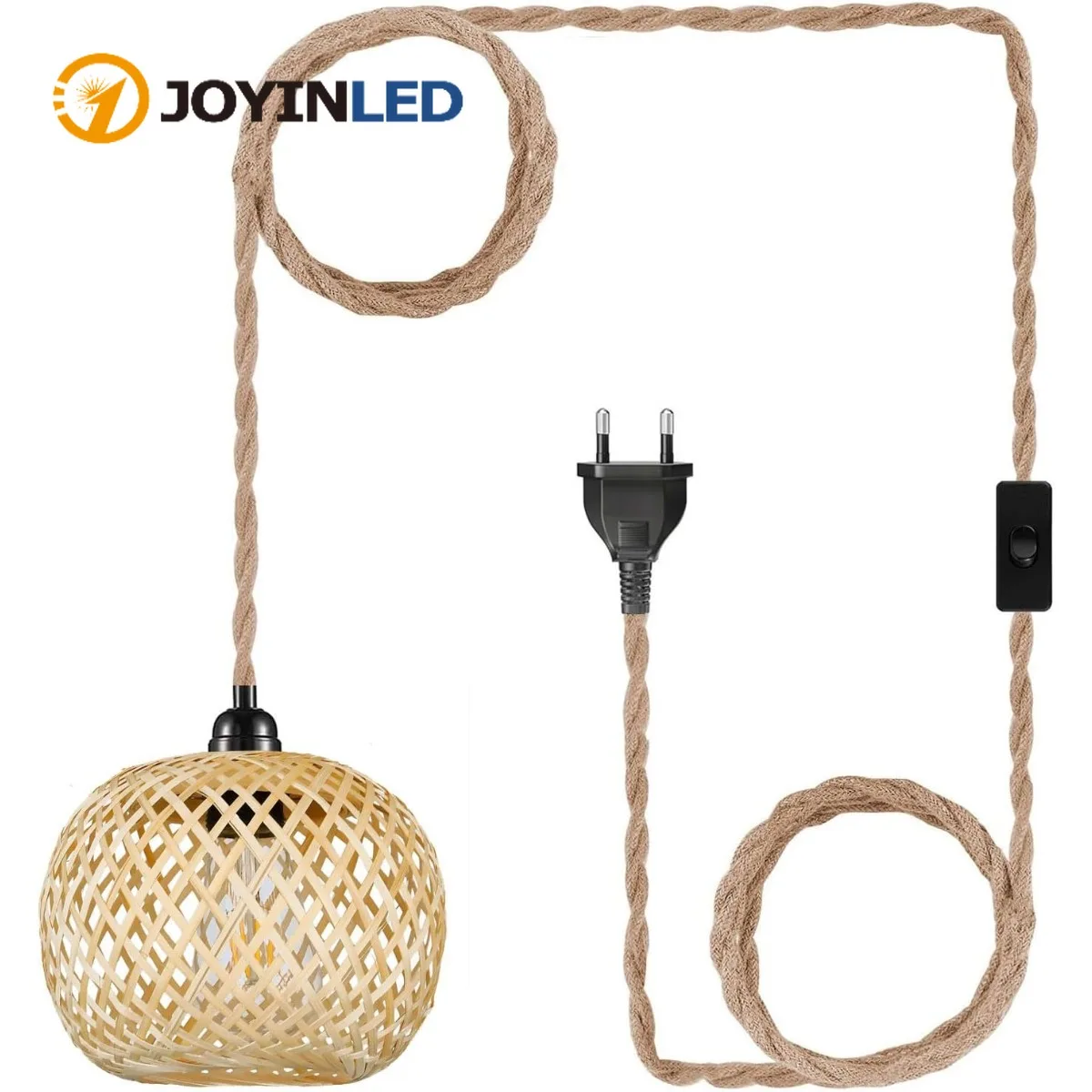 

Bamboo Pendant Lamp with Plug&4.5m Cable- Boho Chandelier Rattan Bamboo Lampshade Ceiling Light for Bedroom Hallway Dining Table