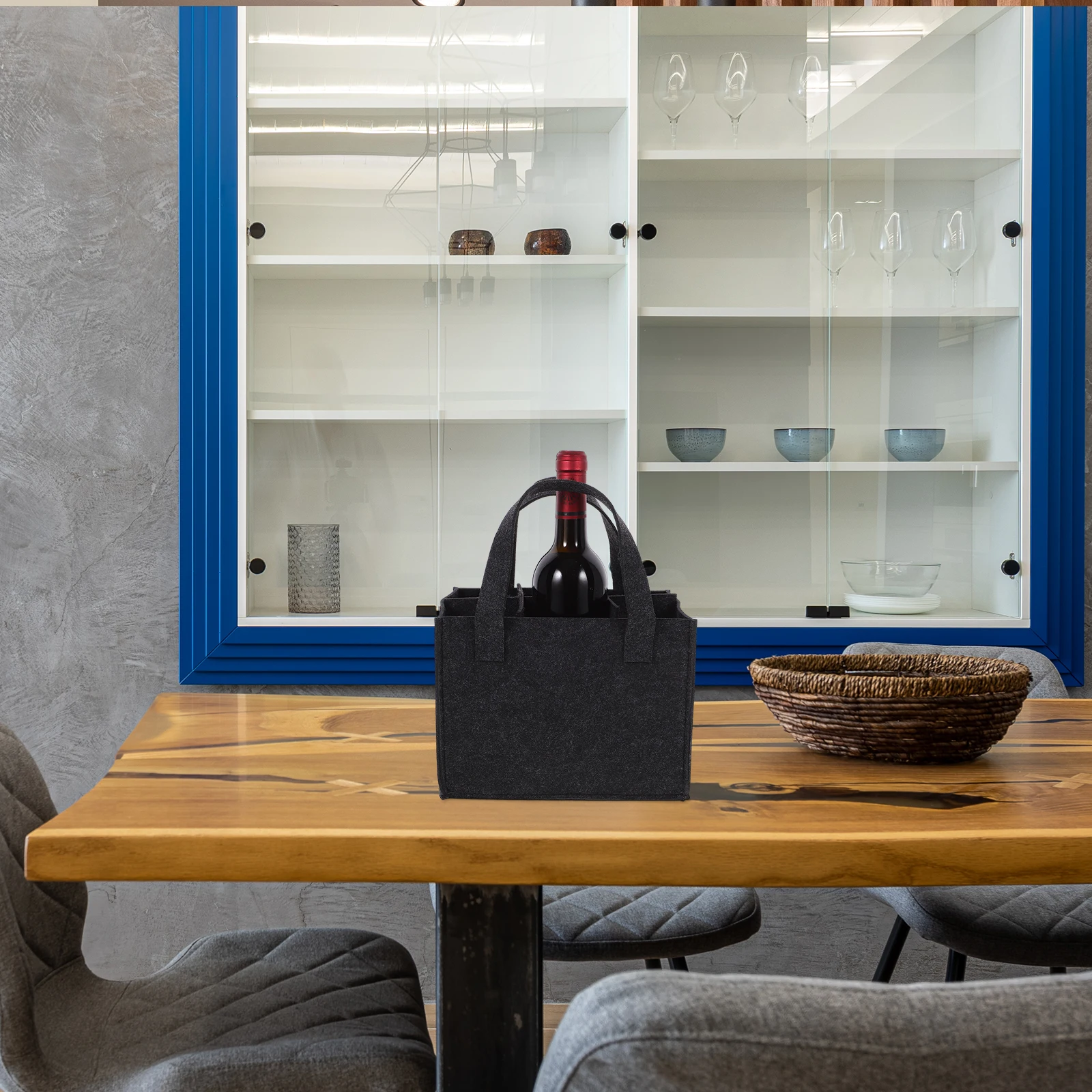 

Felt Wine Bag for 6 Bottles Dark Gray Portable Bottle Carrier Reusable Gift Tote Storage Beer Practical Wine Bag