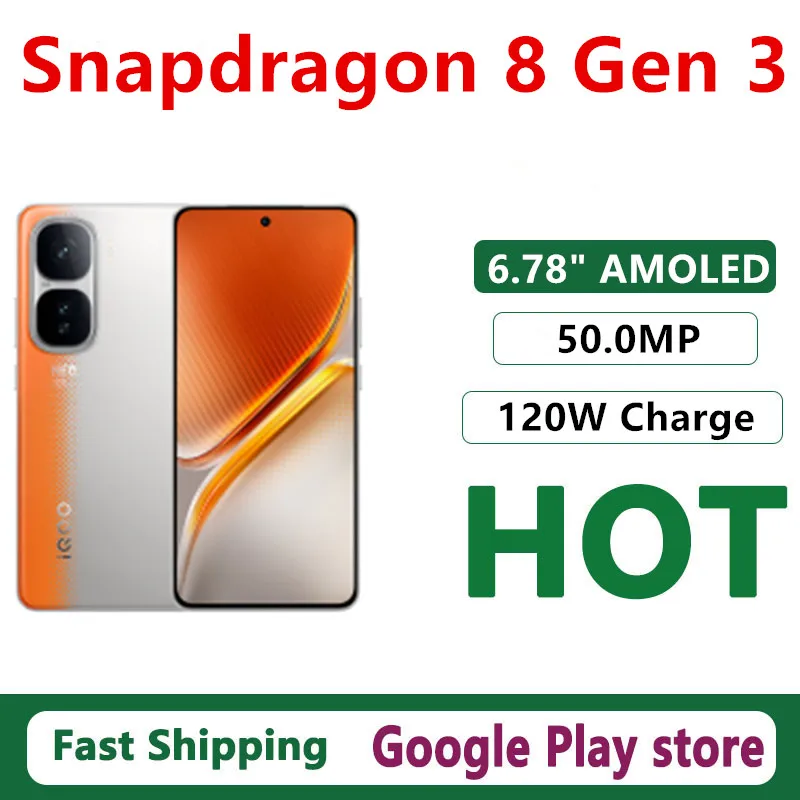 هاتف محمول Vivo Iqoo Neo 10 أصلي بطارية 6100 مللي أمبير في الساعة كاميرا 50.0 ميجابكسل سنابدراجون 8 Gen 3 بشريحتين 6.78 بوصة AMOLED 144 هرتز 120 وات شحن