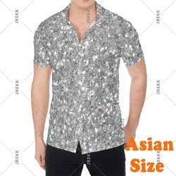 Sequins Glitter Print Hawaii Shirt Men's Clothing 3D Pattern Short Sleeve Button Shiny Shirts Summer Fashion Trend Party Blouse