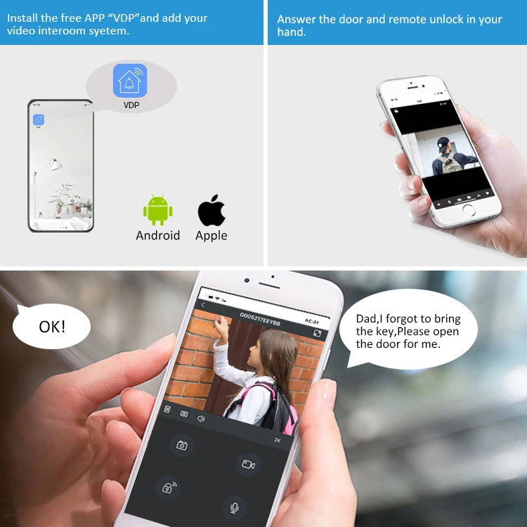 Sistem Kontrol Akses RFID 7-Inci Berkualitas Tinggi, Telepon Pintu Video Wifi Multi-Apartemen Dengan Kamera Warna 2 Unit