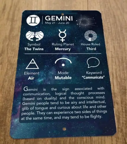 Gemini May 21 - June 20 Zodiac Astrology 8x12 Metal Wall Sign