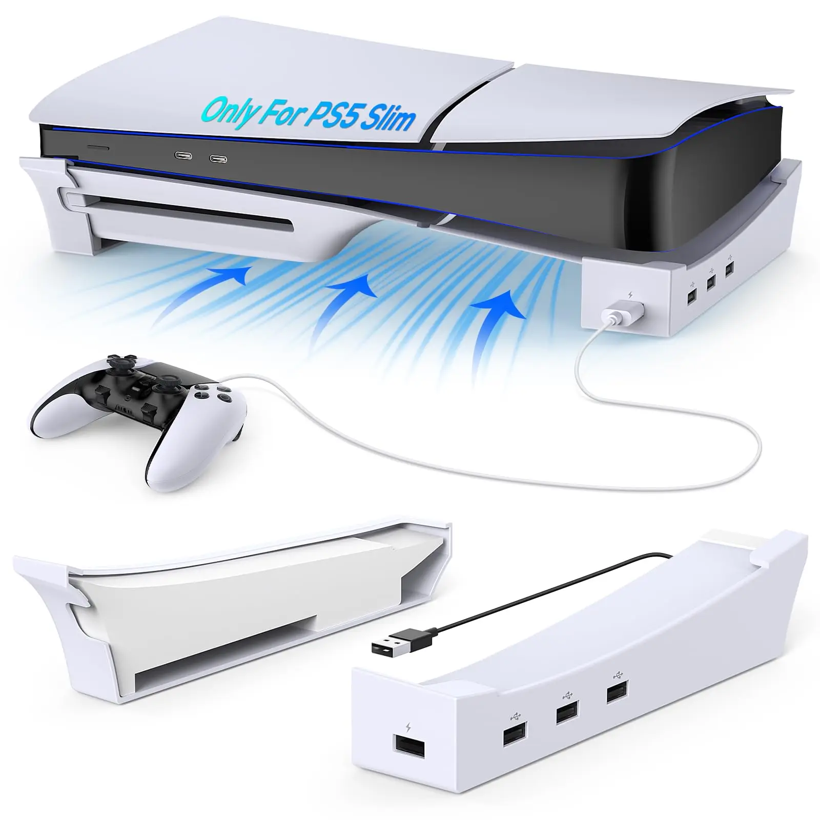 Supporto orizzontale per Console sottile PS5 con supporto Hub per disco sottile PS5 e digitale con 1 trasferimento di ricarica rapida 3 porte USB 2.0
