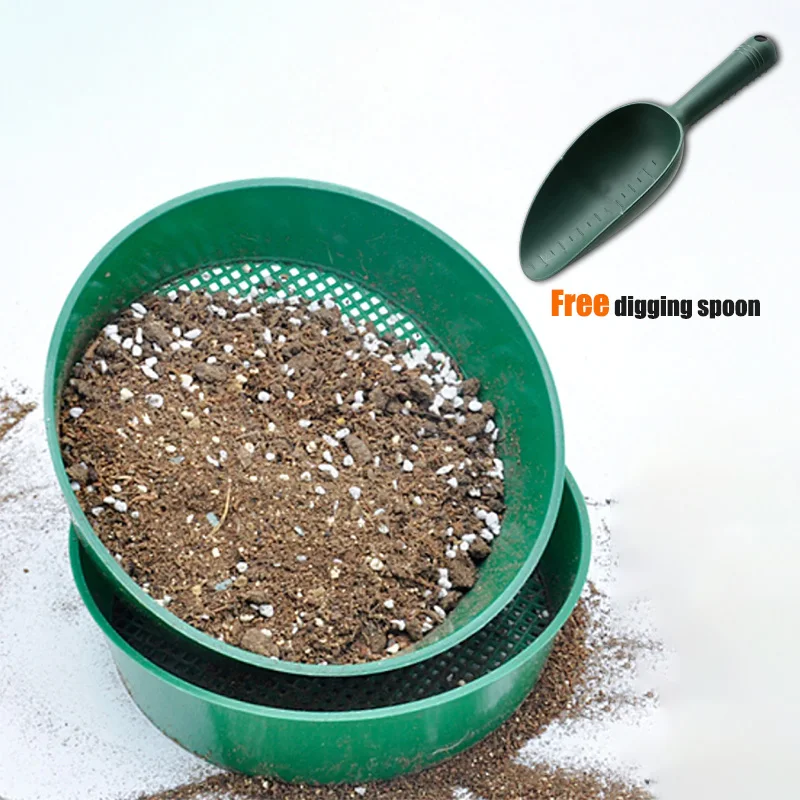 

Plastic Soil Sieve Filter Mesh for Soil Stone Sifting Filtration Home GardenFlower Plant Nursery Tools Free Digging Spoon