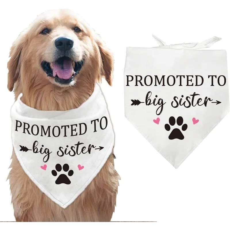

1 шт., бандана для собак, белая хлопковая треугольная бандана для домашних животных, способная на большую сестра, слова, следы, моющийся шарф для щенка и кошки, нагрудники