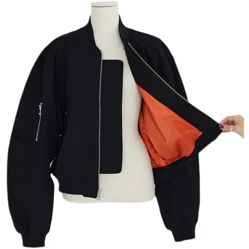 Baseball Jackets Women Korean Fashion Loose Fit Solid All-match Design Niche Outwear Cargo Style Trendy Streetwear Spring Autumn