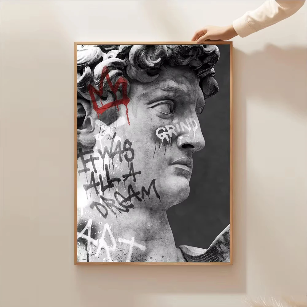 David-Statue, Graffiti-Kunst, Leinwandgemälde, David-Kopfskulptur, Poster und Drucke, Straßen-Wandkunst, Bilder zur Raumdekoration – Detail 7