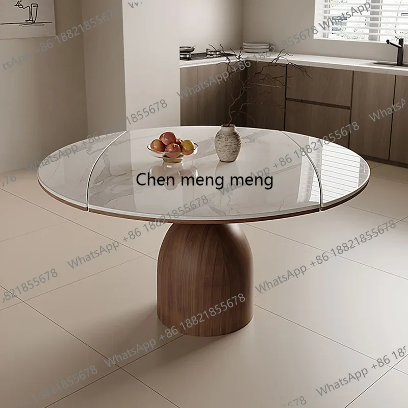 Table à manger pliante ze5556 pour petit appartement, transformable carrée en ronde, style moyen et ancien, extensible