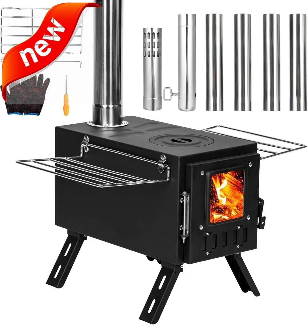

Portable Wood Stove for Camping, Compact Tent Stove with Large Firebox, High Airtightness for Outdoor Cooking Heating