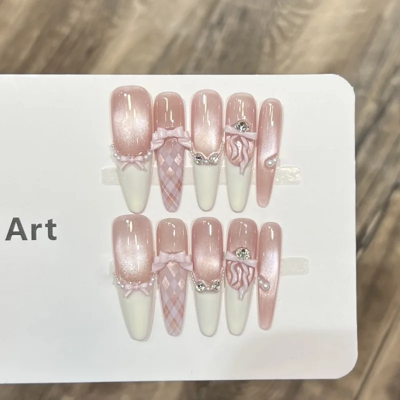 10-unidades-de-unhas-posticas-francesas-artesanais-para-colagem-prontas-para-meninas-com-laco-3d-e-efeito-olho-de-gato-rosa-unhas-acrilicas-de-pressao