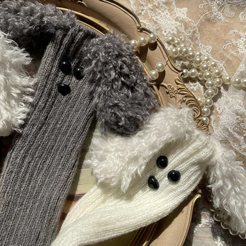 Harajuku Knitted Lolita Leg Warmers Winter Women Leg Cover Gothic Lolita Cute Cartoon Dog Ears Long Socks Foot Leg Cover Cuff