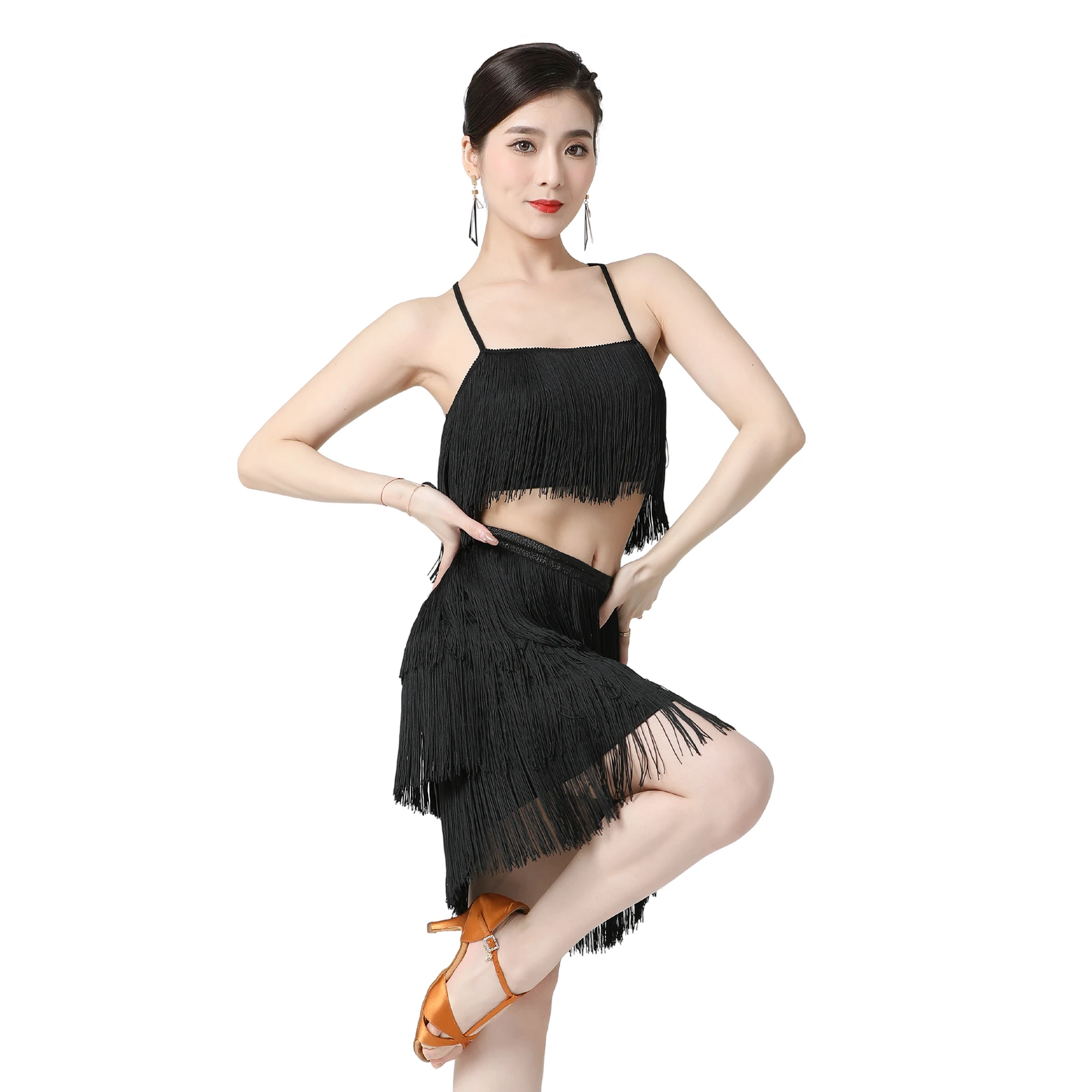 Women Dance Clothes Latin Dance Hip Scarf Tassel Skirt Costume Latin Dress Ballroom Samba Fringes Competition Performance Wear