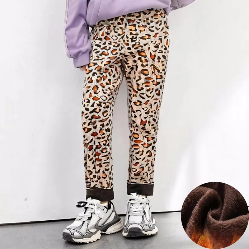 Autumn Winter Ｗarm Children's Pants With Cartoon Drawing Pattern Print for Kids Girls Leggings