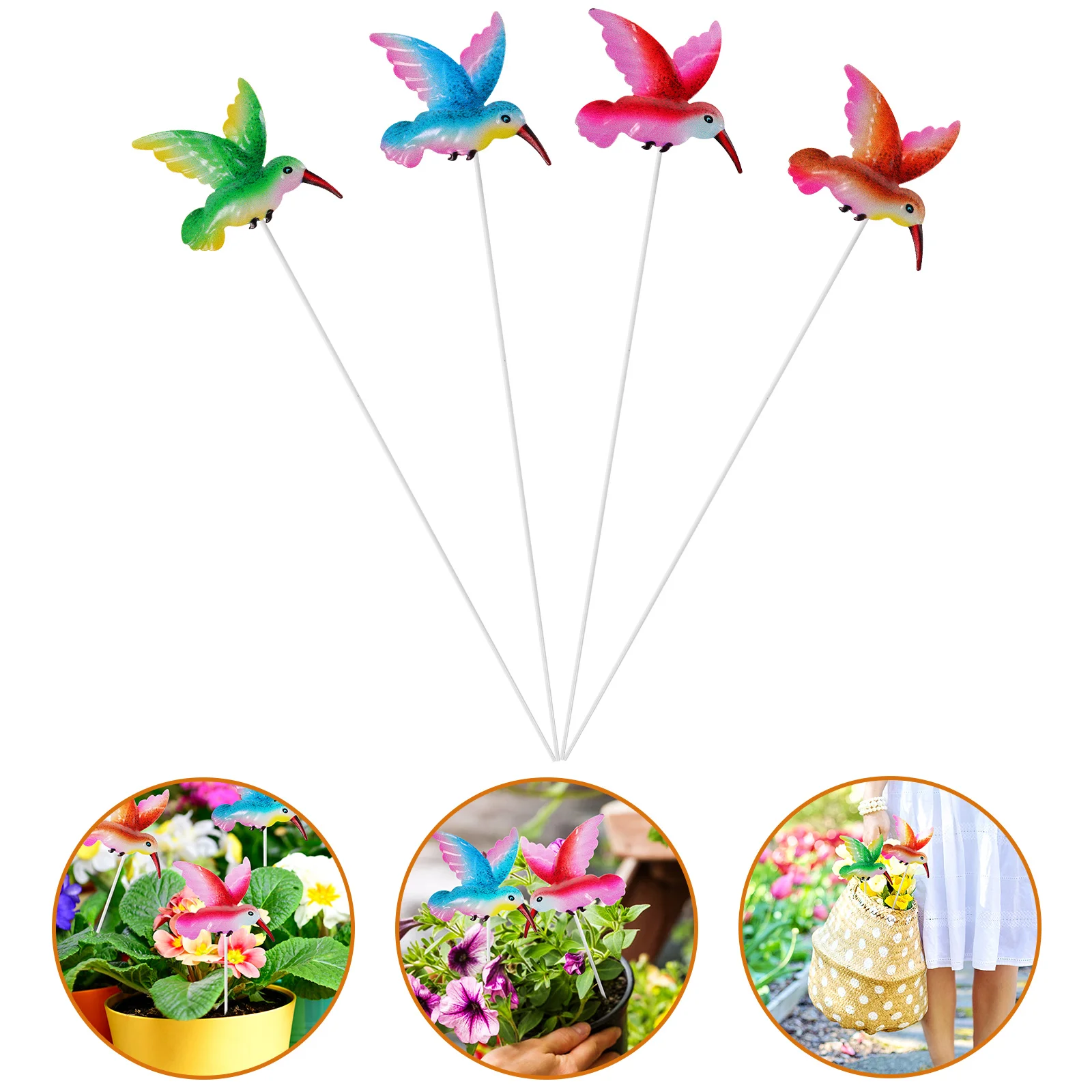 

4pcs Hummingbird Stakes Decorative Garden Lawn Ornament Reflective Iron Yard Hummingbird Lawn Stake Statue Outdoor Art