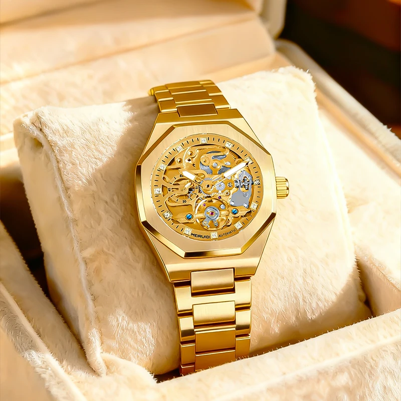 A men's yellow sports style youth scale fully automatic tourbillon mechanical watch