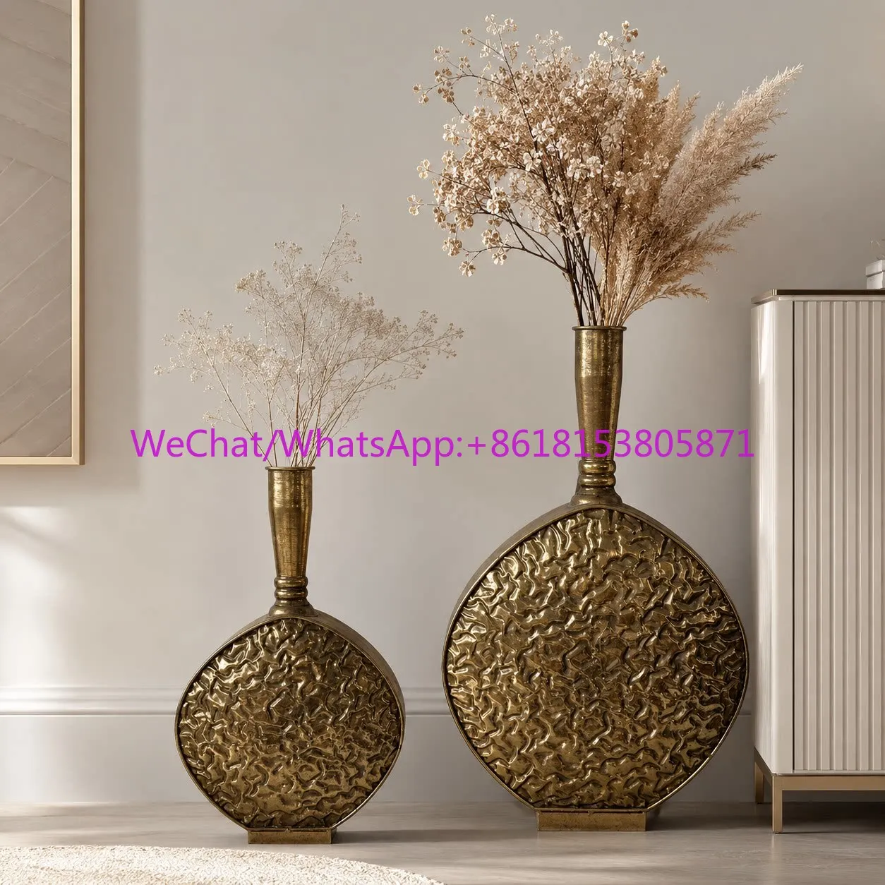 Light luxury metal vase home decoration round gold texture design living room floor