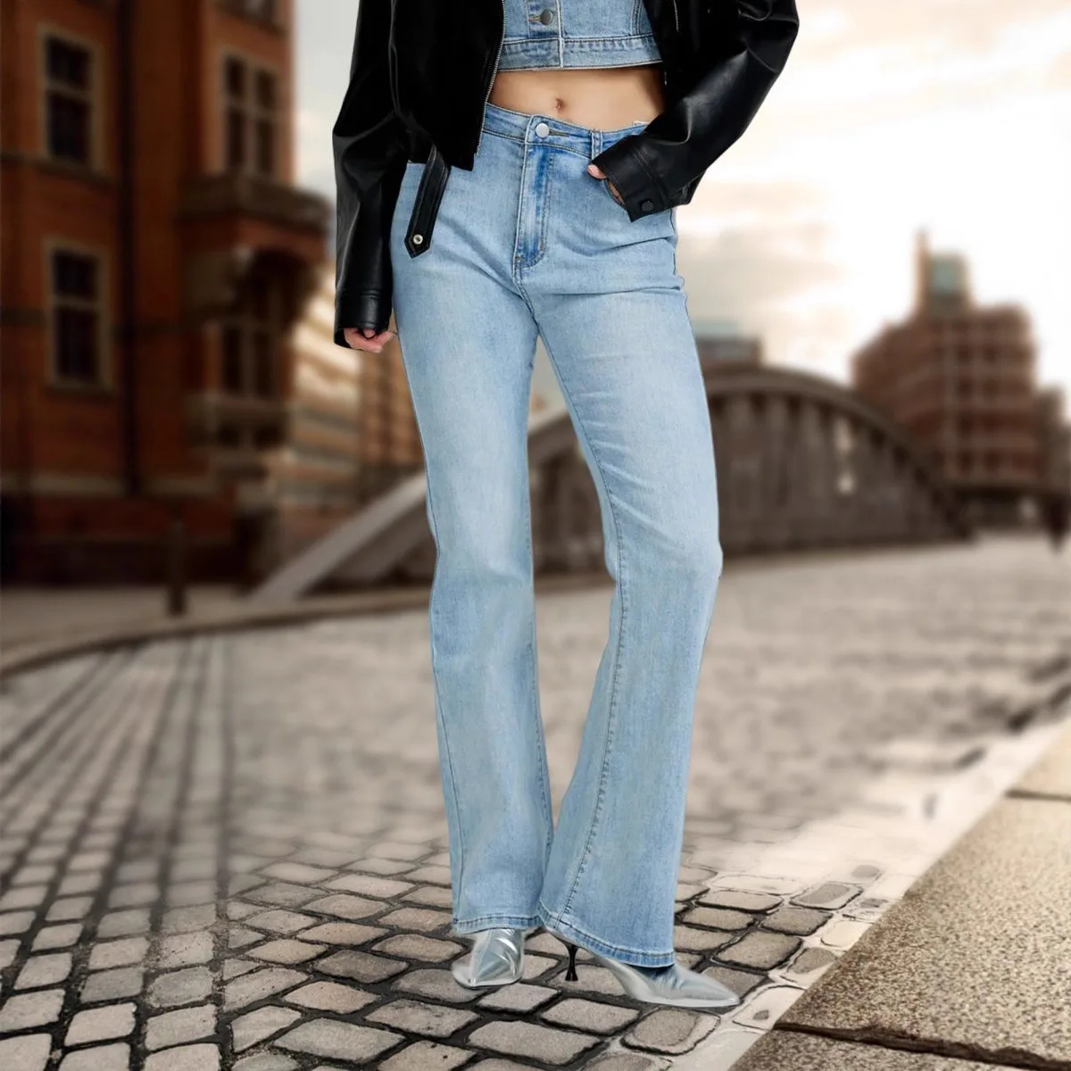 Mid Wasit Vintage Super Stretchy Floor Length Slim Casual Daily Denim Trousers European American Female Streetwear Jeans Pants
