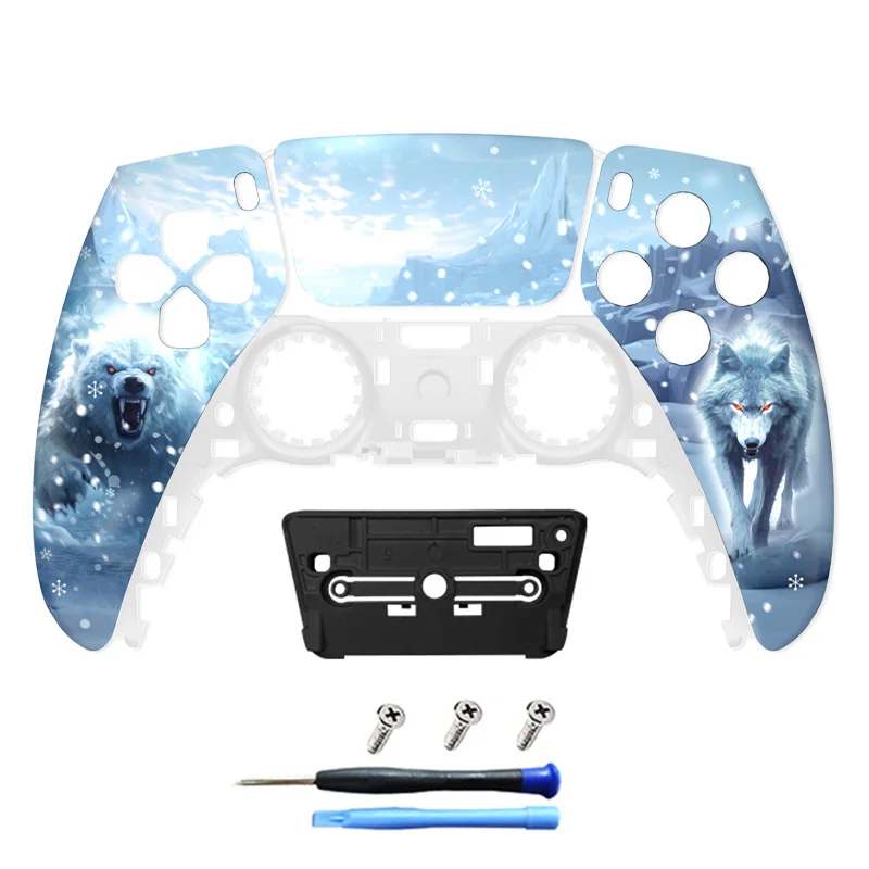 Redesigned and replaced front shell touchpad compatible with PS5 controller BDM-010, 020, 030, 040, 050-Ice and Snow plum bossom