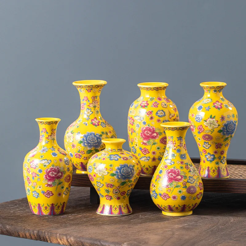 Traditionelles chinesisches antikes Porzellan, Retro-Vasen im chinesischen Stil, emaillierte Keramik-Dekorationsvasen, Tischdekoration für Zuhause.