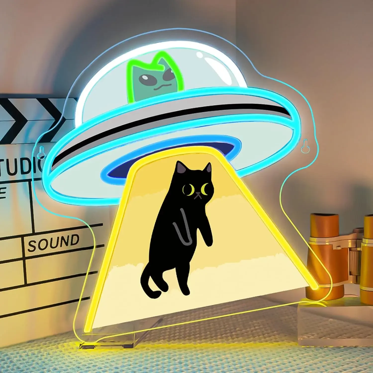 UFO الغريبة القط النيون تسجيل Dimmale LED أضواء النيون لغرفة النوم لعبة غرفة بار حفلة جدار ديكور هدية عيد ميلاد للاعبين USB بالطاقة