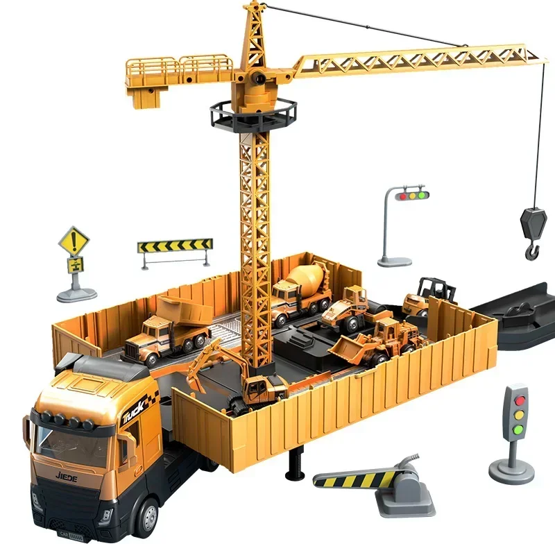 Liga de engenharia bulldozer guindaste construção caminhão torre crianças jogar escavadeira veículos carros conjunto brinquedos modelo recipiente para meninos