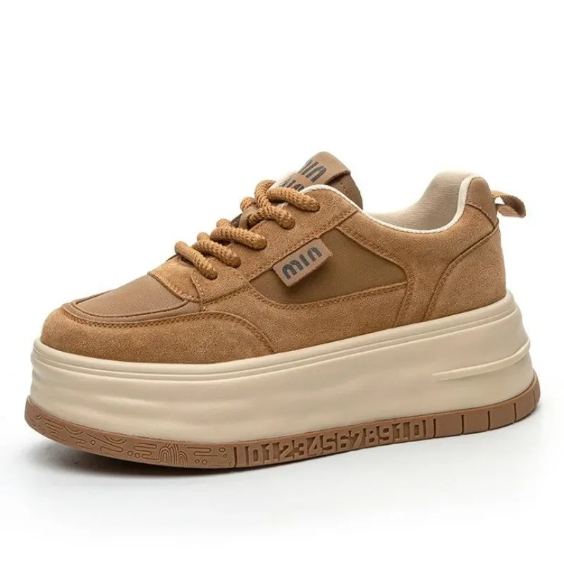 

High quality 7CM Cloth Suede Genuine Leather Fashion Women Autumn Chunky Sneaker Platform Wedge Women Vulcanize New Spring Shoes