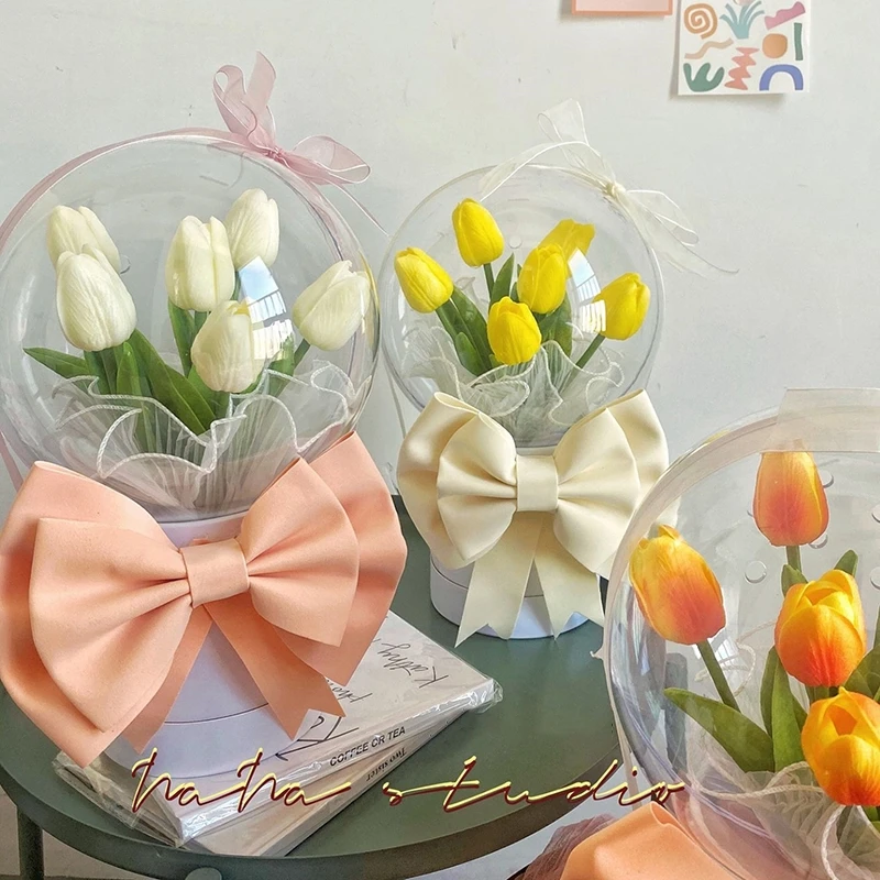 Acrylic Bobo Ball DIY Transparent Flower Packaging Box Artificial Flowers for Mother's Valentine's Day Wedding Birthday Gift