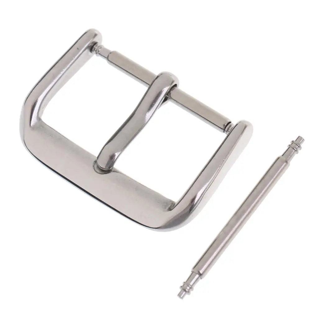 2xStainless Steel Watch Band Replacement Buckle with Spring Bar Silver 20mm