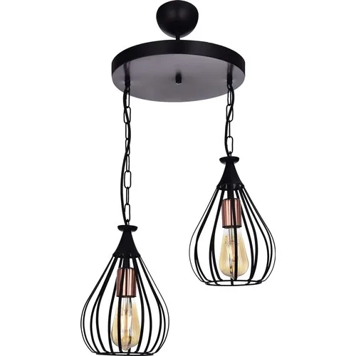 

Özbak Chandelier Cage 2'li Modern Pendant Lamp Living Room Chandelier Black