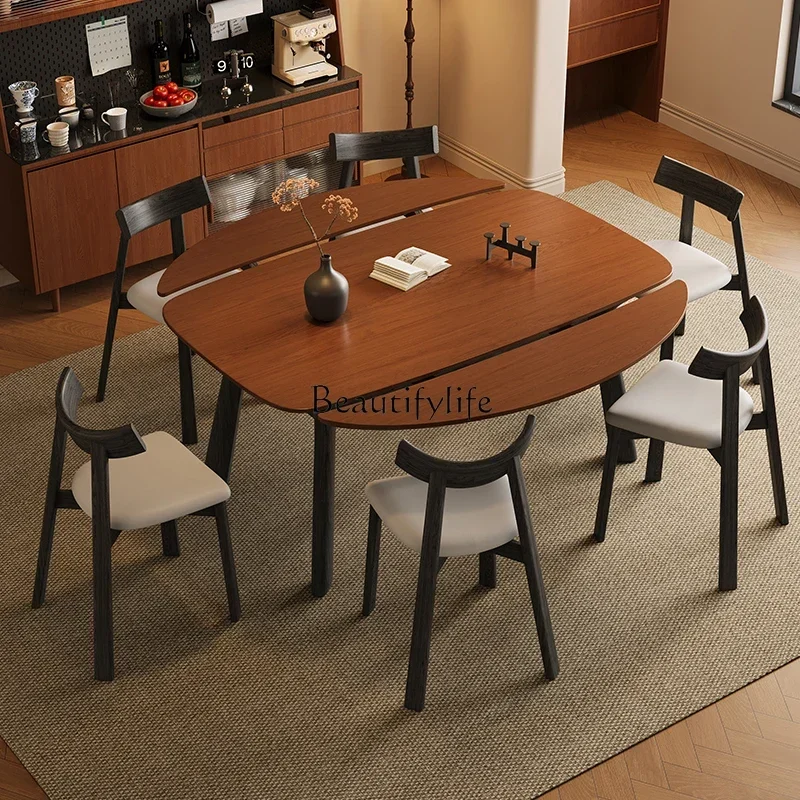 

z.z.ld25 French Vintage Style Solid Wood Dining Table, Extendable and Foldable, Square and Round Dual-use, White Ash Wood