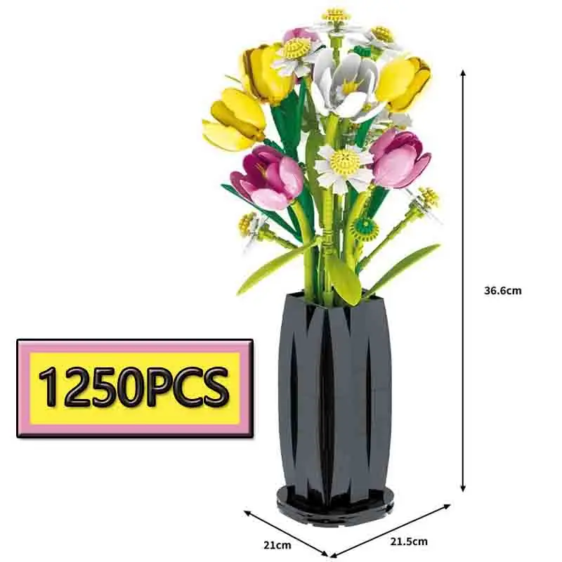 

MOC 1250PCS Creative Tulip Eternal Flower Ornament Model Building Blocks Children's Puzzle Toys Birthday Gifts