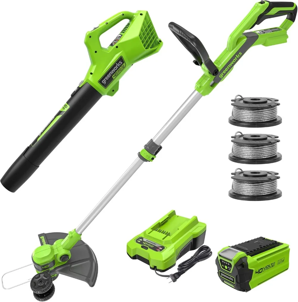 40V 13-Inch Cordless String Trimmer/Edger and Leaf Blower Combo Kit + 3 Bonus Spools, 2.0Ah Battery and Charger Included