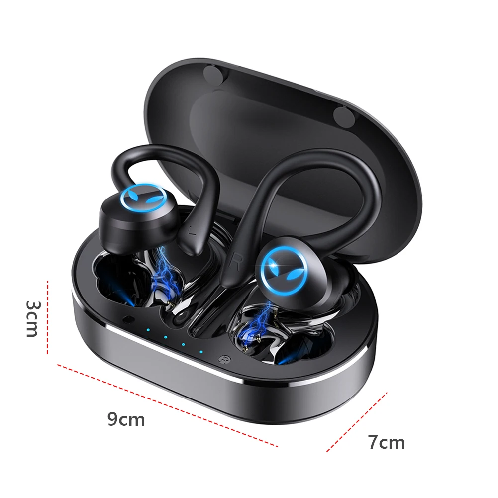 Sports Earphone Bluetooth-Compatible 5.1 Noise Cancelling HiFi Stereo Bass Earphone Waterproof with Microphone for Smart Phones