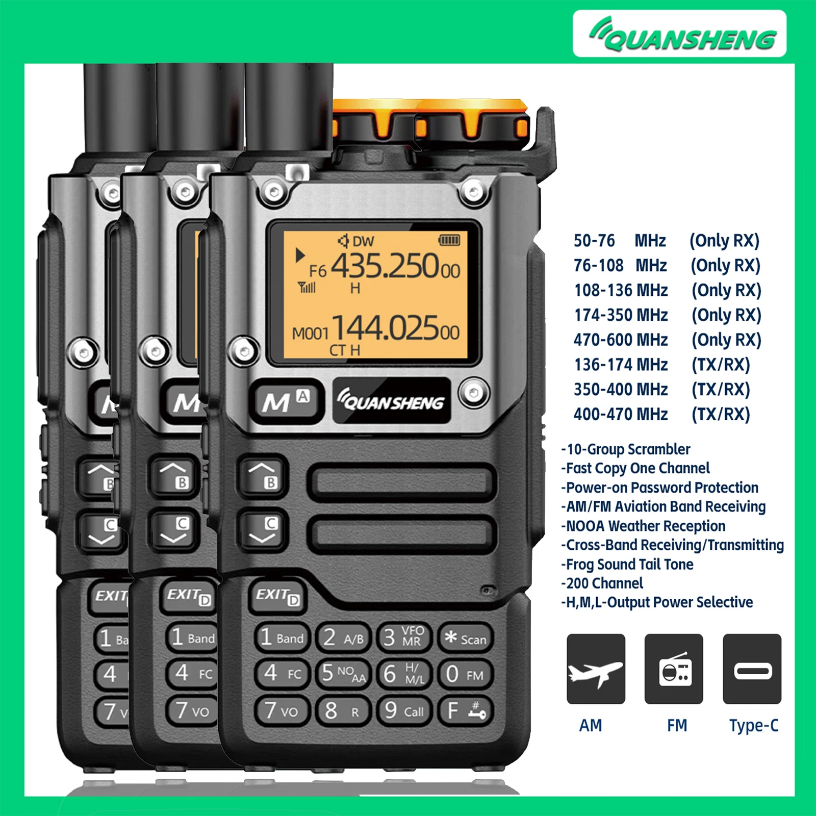 

Quansheng UV-k5(8) 3PC Walkie Talkie 5W Air Band Radio Charge UHF VHF DTMF FM Scrambler NOAA Wireless Frequency Two Way CB Radio