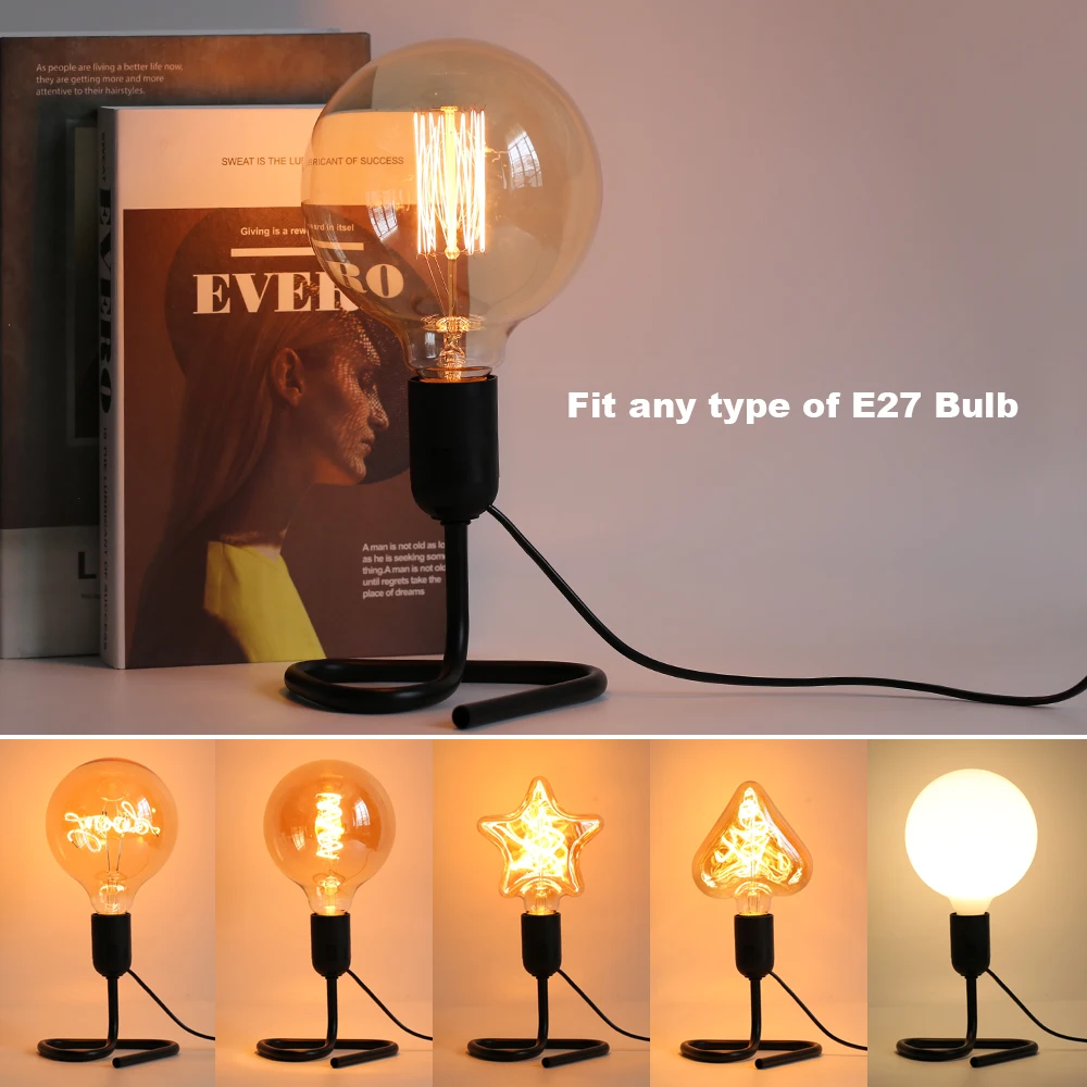 E27 Upright Desk Lamp Stand Creative Vertical Bracket EU UK Plug Stable Decorative Table Night Light for Bedroom Home Office