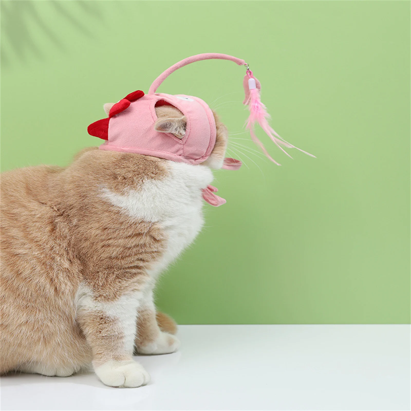 Pet Cat Teaser Toy Head Mounted Cat Headgear Interactive Self-Service Adjustable Size Cat Hat Feather Toy