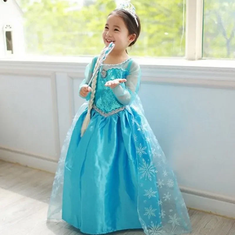 SIZE 160 big girl Cosplay Costume For Little Girls 2 Elsa Queen Princess Sequin Mesh Dress Up With Princess cosplay costumes