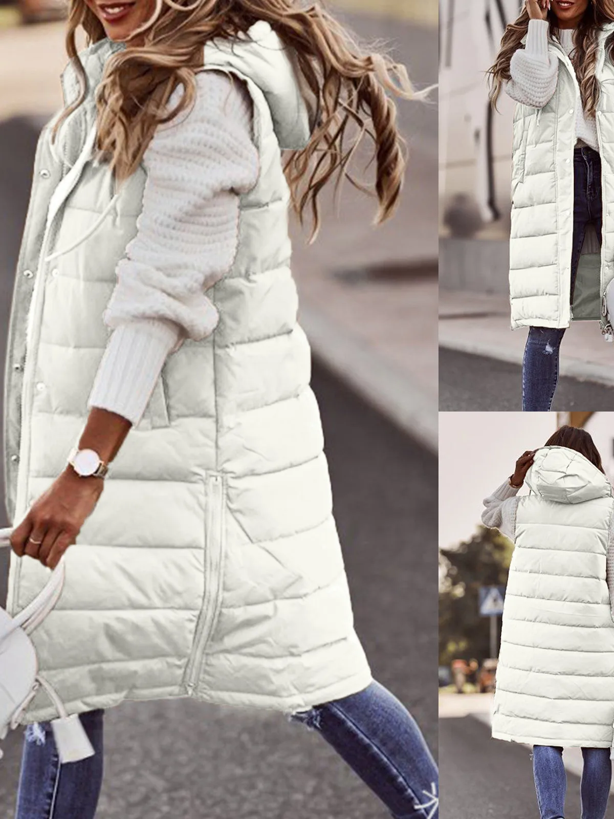 

Облегающий кардиган средней длины с открытым верхом для женщин, пальто с капюшоном Mechanized Sle, обычный све Cosition, другой материал