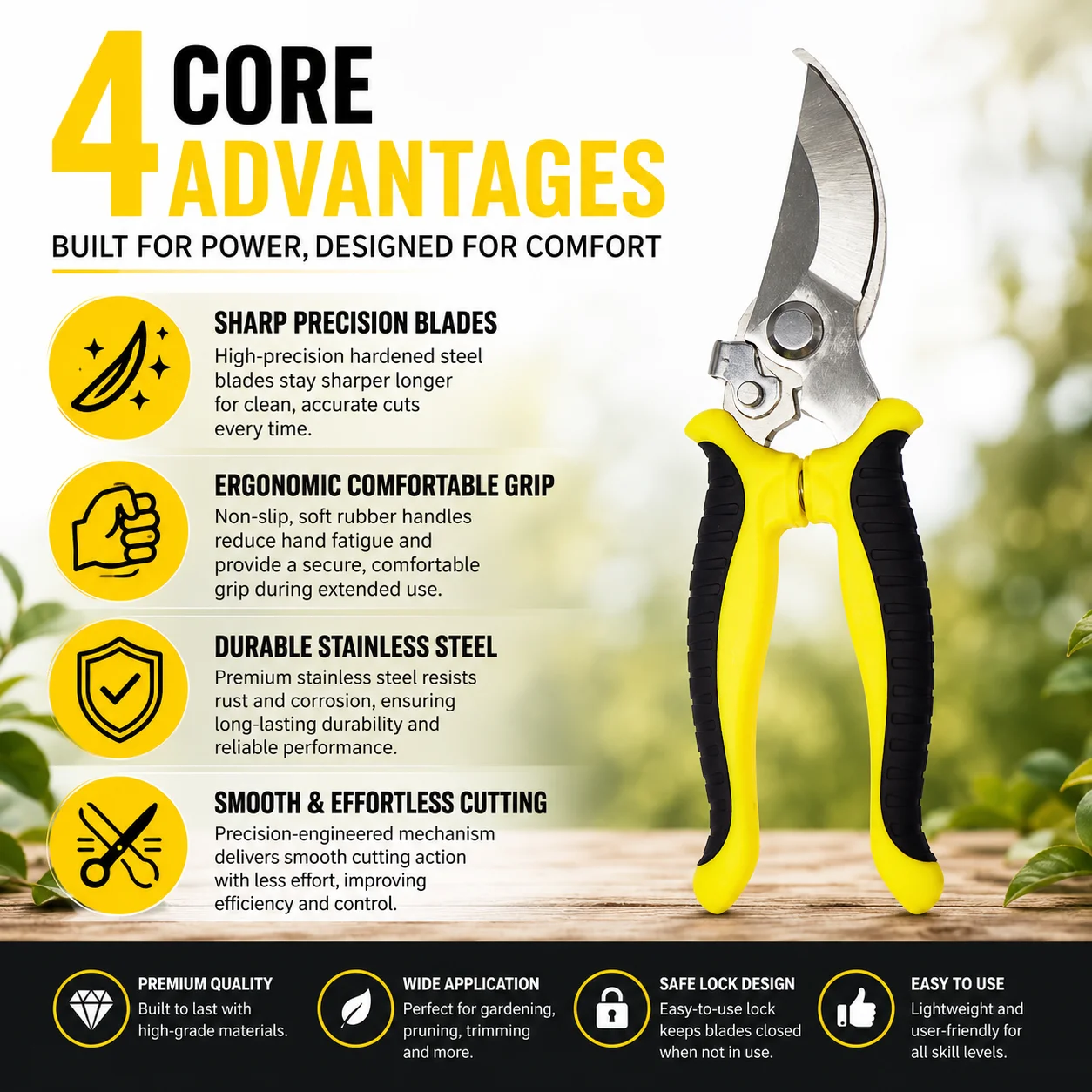Stainless Steel Pruning Shears Garden Scissors Fruit Tree Branch Cutter Hand Pruner Gardening Tool for Home Orchard Use