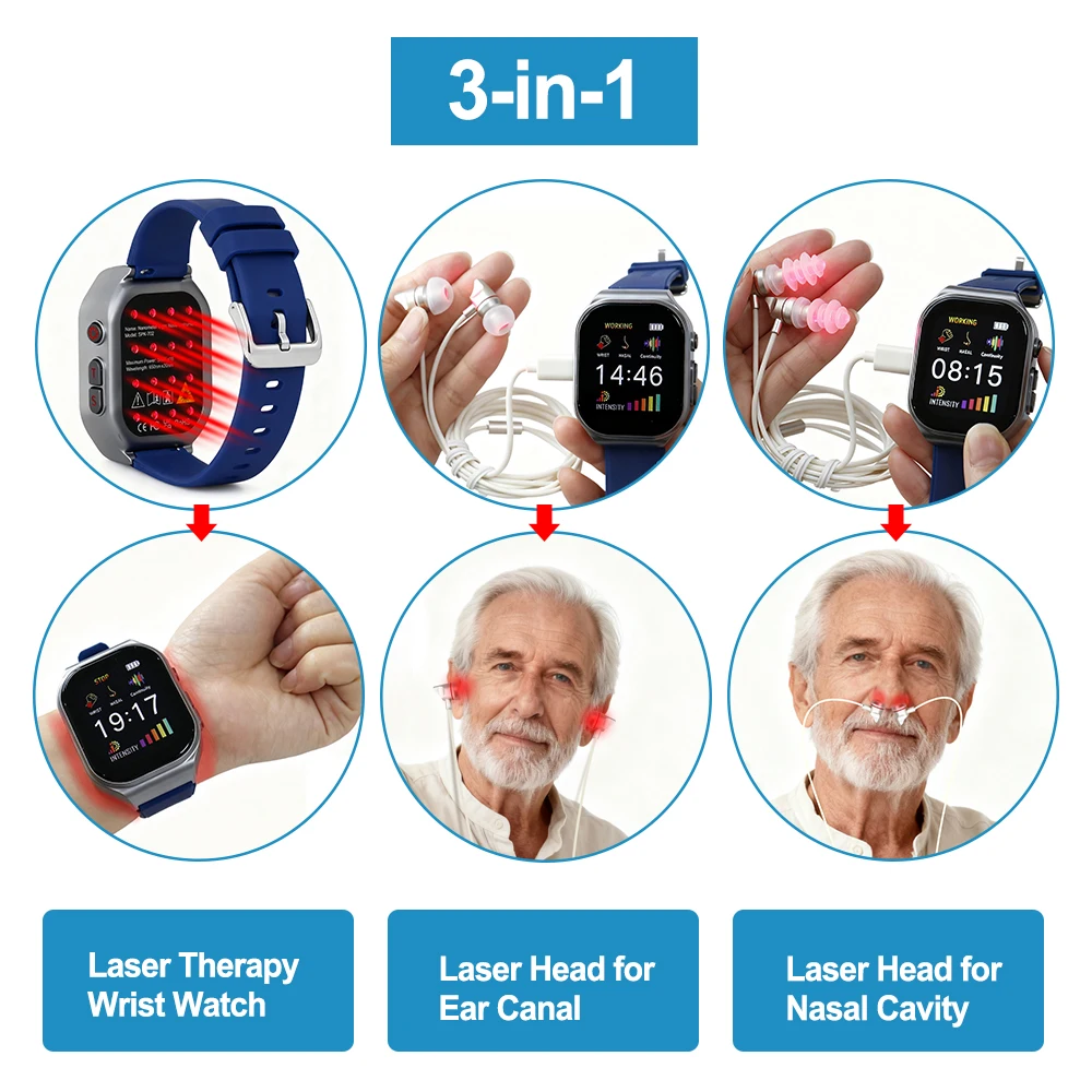 16-hole Professional Red Light Physiotherapy Wrist Watch LLLT Nasal Cavity Ear Canal Wrist Tinnitus Rhinitis Relief Health Care