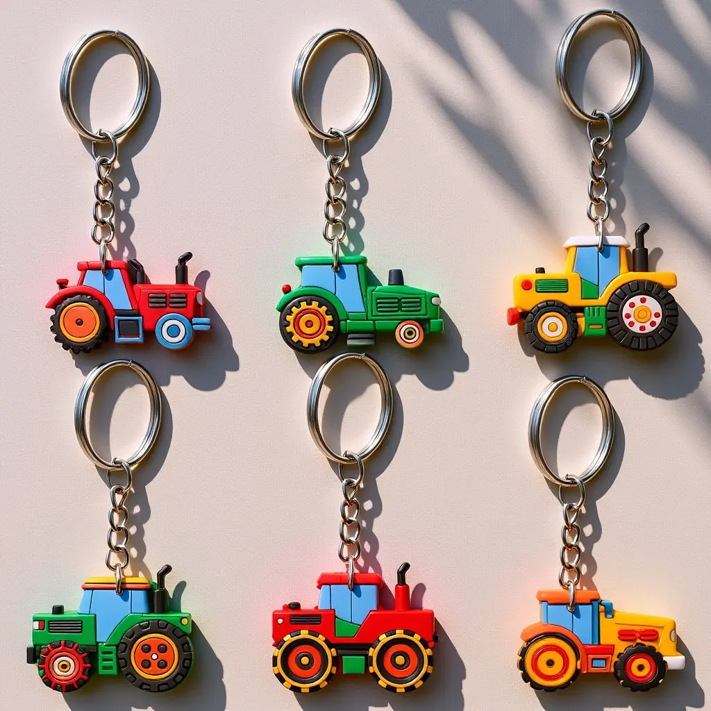 6Pcs Farm Keychains Mini Tractor Construction Vehicle Cute Agricultural Truck Harvest Season Party Favors Classroom Prizes
