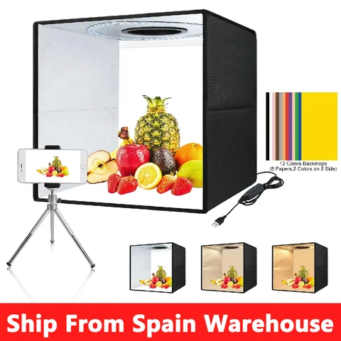 Caixa de luz para estúdio fotográfico 30/40cm, caixa de luz portátil regulável para fotografia, kit de caixa para barraca de tiro em estúdio fotográfico, fundo de 6/12 cores