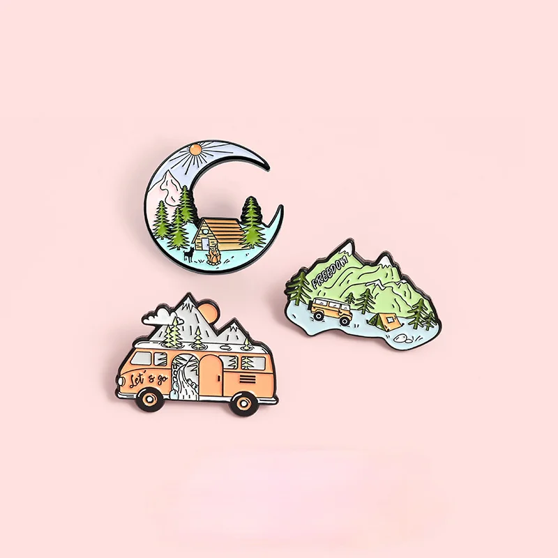 Pin Club | Camping Adventure Brooch Outdoors Mountain Nature Tree River Backpack Hat Badge  Alloy Accessories Gift for Explorer