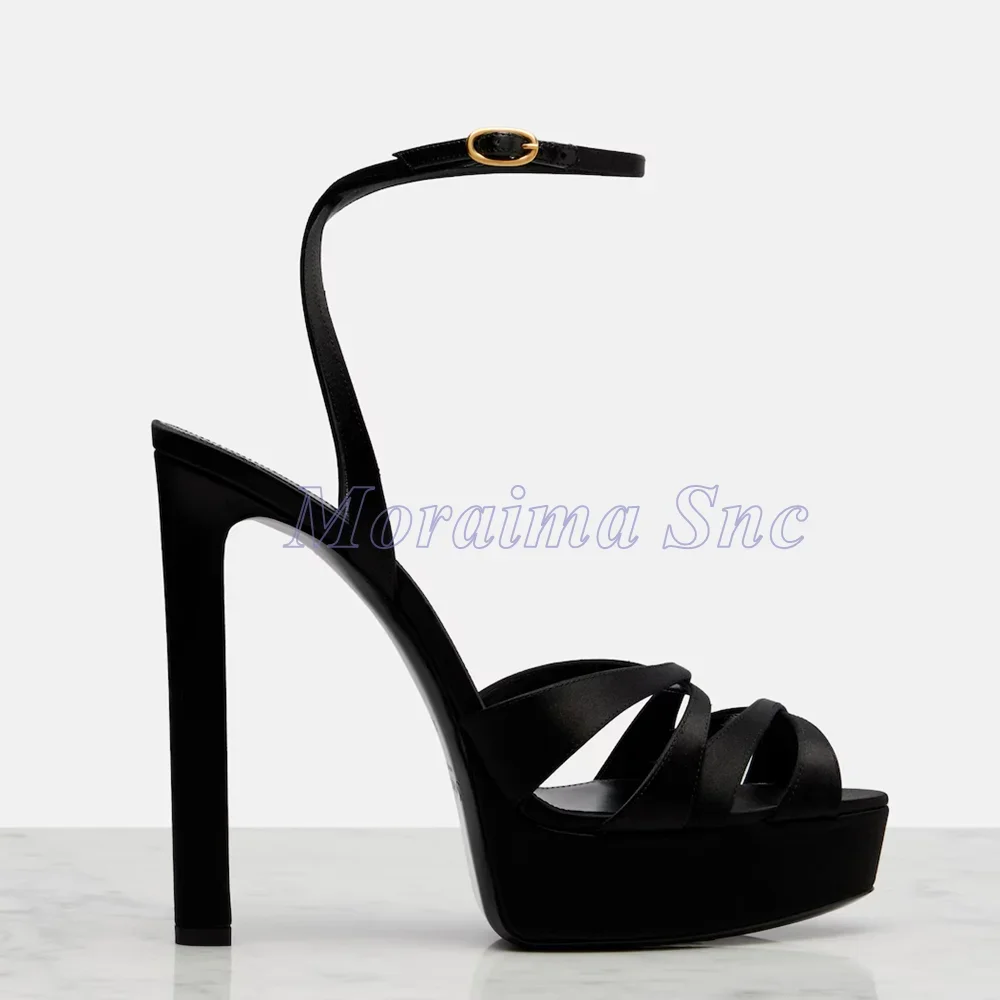 

Сатиновые босоножки на платформе с перекрестными ремешками, на высоком каблуке-блоке, с ремешком на щиколотке, с круглым открытым носком, сексуальные модные женские туфли для лета 2026